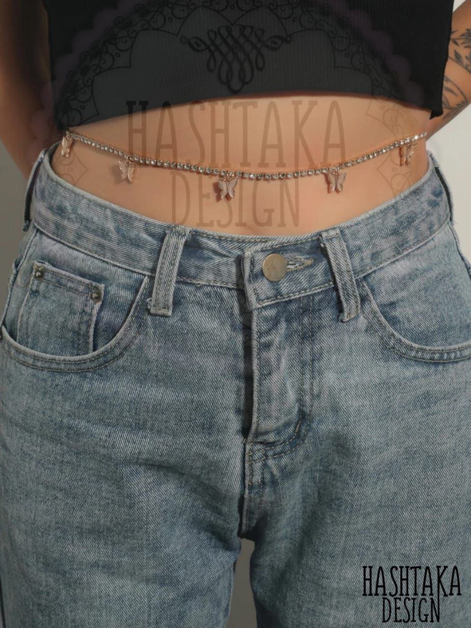 diamond butterfly waist chain silver