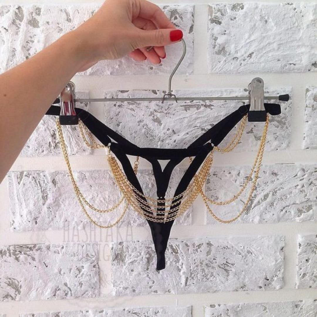 black panty and gold chain